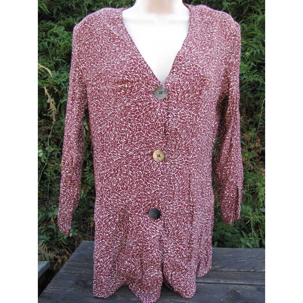 Vintage Puccini Blouse Maroon Cream Long Sleeve Button Front Small Made in Italy